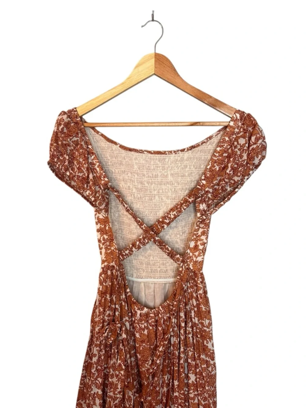 NWT FREE PEOPLE Ultraviolet Floral Print Smocked Midi Dress in Tea Combo XS - Picture 10 of 13